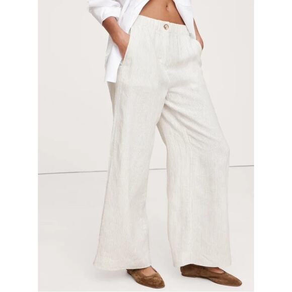 Banana Republic Pants Wide Leg Palazzo Linen Pinstriped High-Rise Size XS NWT - Picture 1 of 7